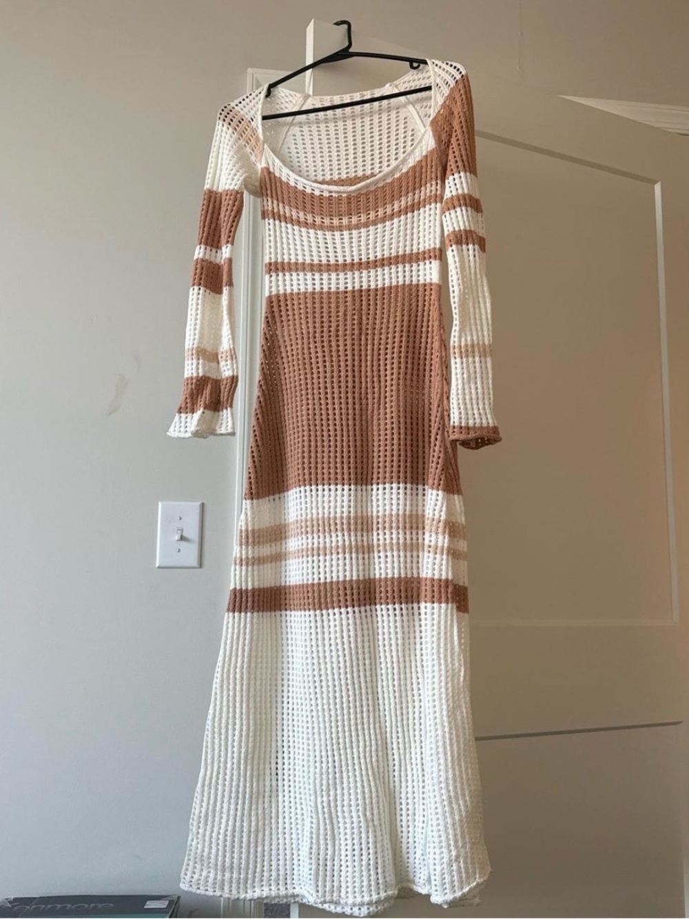 VRG GRL Striped Knit Maxi Dress in Cream and Brown